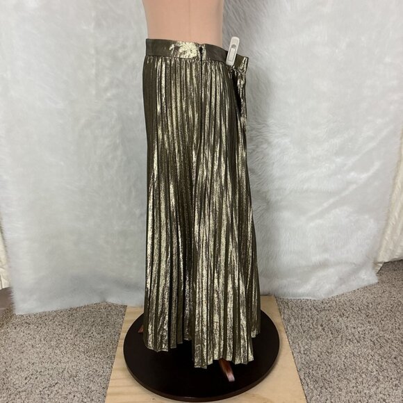 J. Crew Collection Gold Metallic Pleated Midi Skirt 12T Tall - Picture 2 of 7